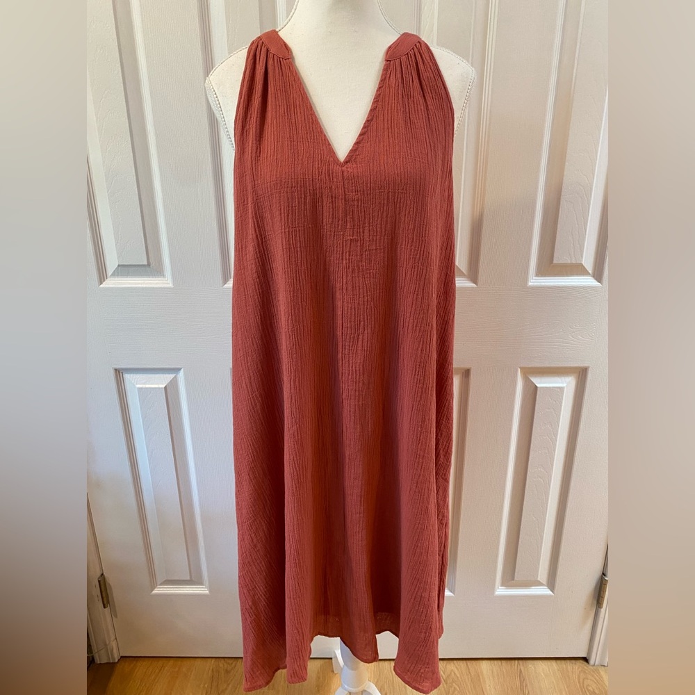 Garnet Hill Pink/Orange Sleeveless V Neck Dress Size M